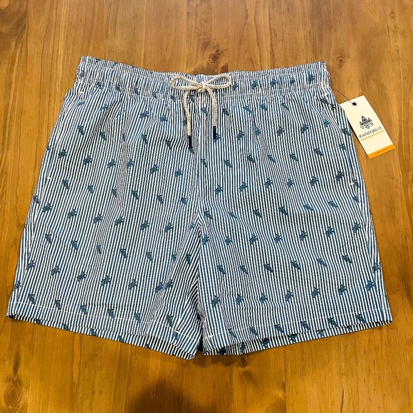 Men's(NWT) Rainforest Blue Striped Sea Turtle Swim Trunks 7" Size XL MSRP$115 - Picture 1 of 5